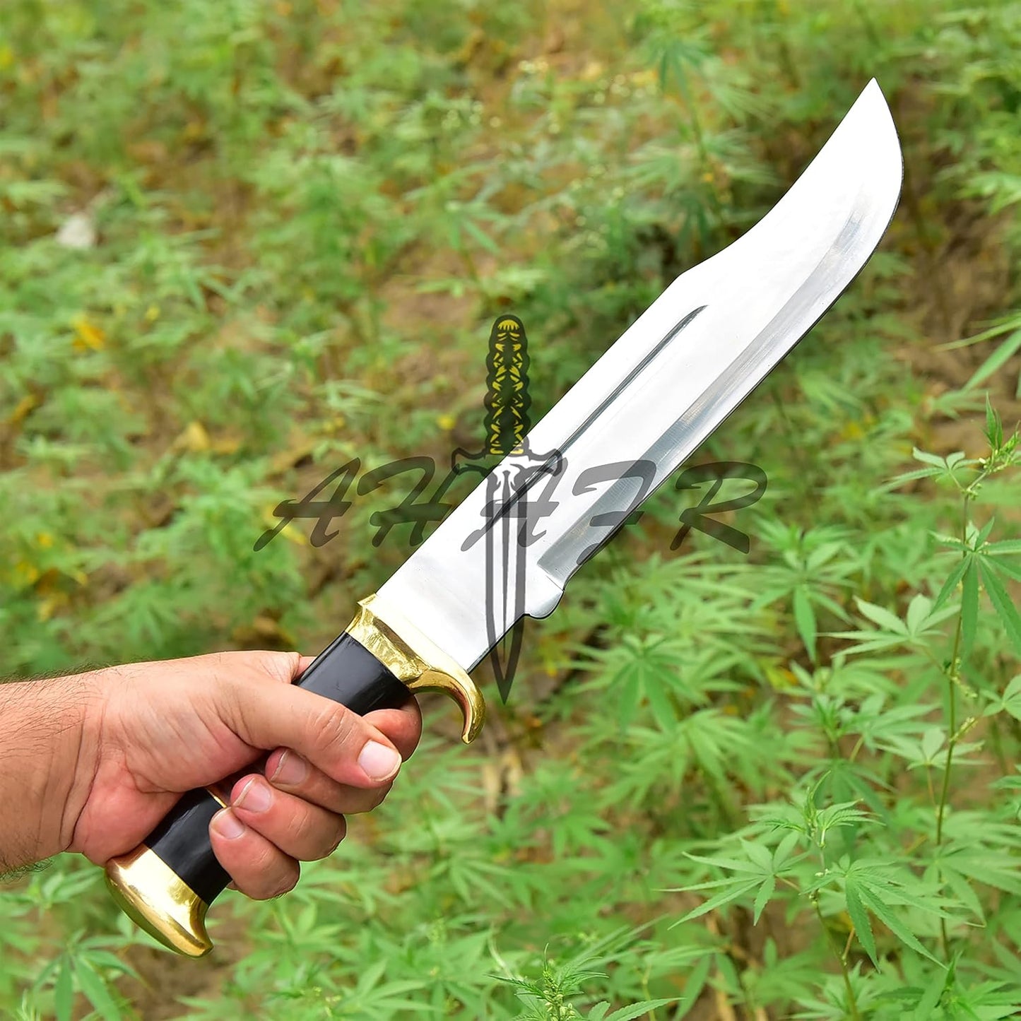 KE-0547-HK D 2 Steel Custom And Handmade 18" Buffalo Horn Handle Large Bowie Knife - Grand Couteau Bowie - Couteaux de Chasse Personnalisés - Couteau de Chasse Fait Main
