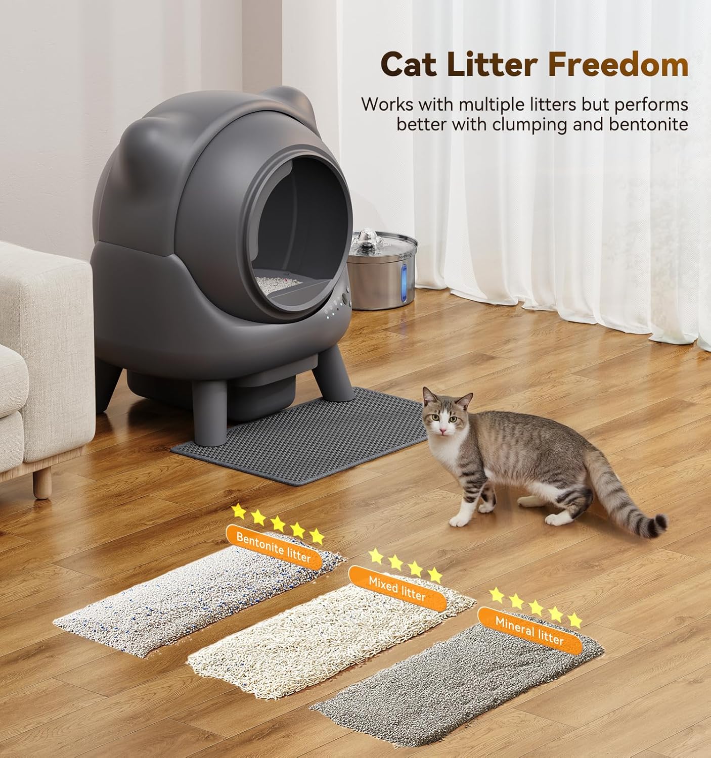 Self Cleaning Litter Box,Automatic Cat Litter Box for Multi Cats,FEELNEEDY Odor Control,litiere Pour Chat autonettoyant, Extra Large, APP Control,Safety Sensors, with 1 Trash Bag and Litter Mat