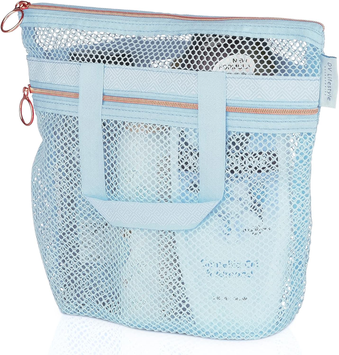 Mesh Shower Caddy Portable 10.2x9.9'' Shower Bag with Zipper & 2 Pockets. Shower Tote Ideal for Gym, Travel, Camp, Beach, for Sunscreen, Dorm & College Essentials (Black)