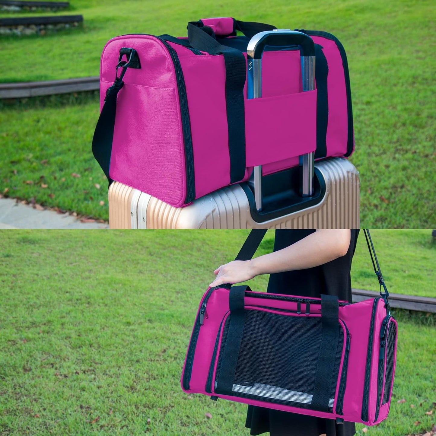 NextFri Soft Sided Carrier for Cats Dogs,TSA Airline Approved Collapsible Travel Pet Carrier (Magenta, Medium)