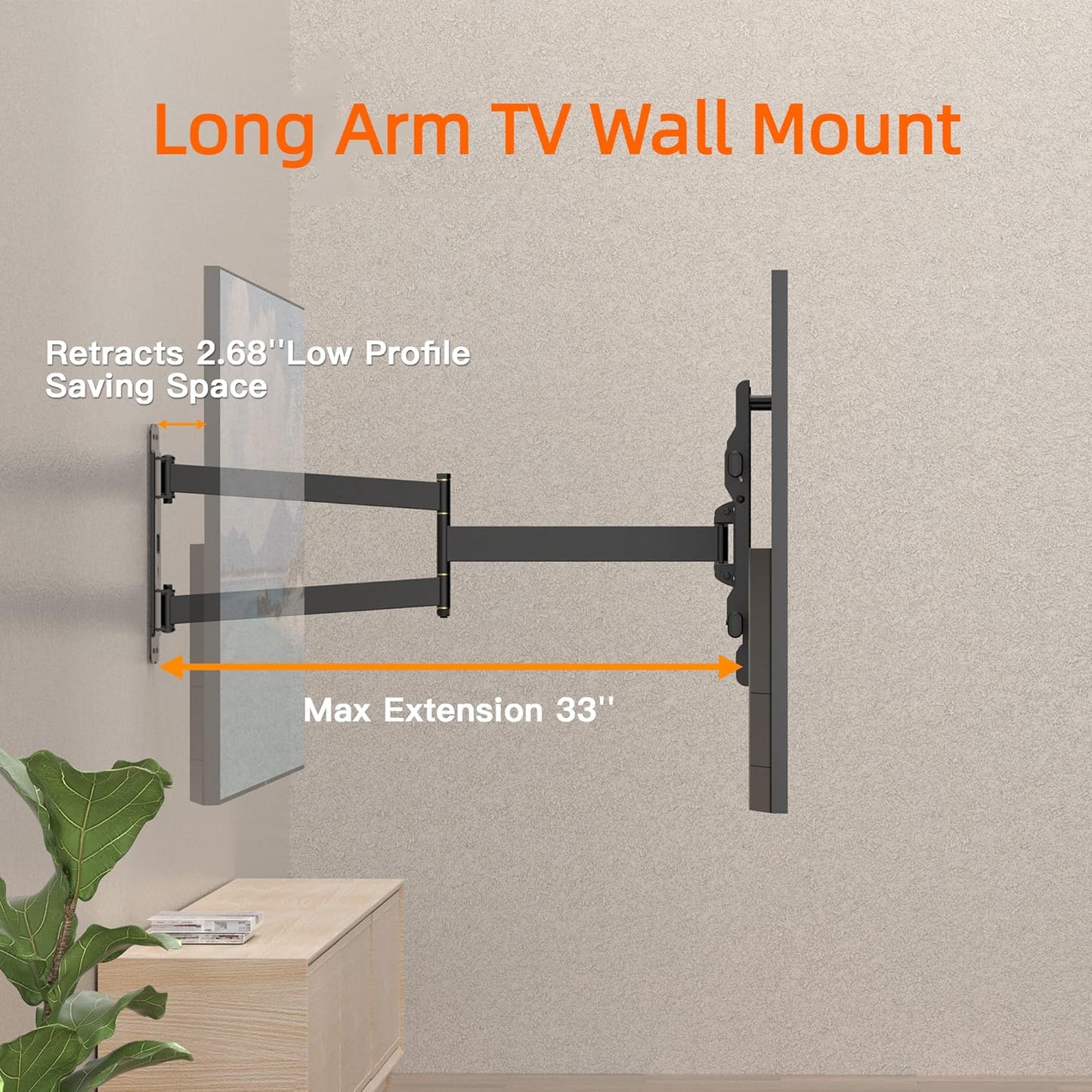 Corner TV Mount,Long Arm TV Wall Mount with 33inch Extension,Full Motion TV Wall Mount Swivel and Tilt Heavy Duty,90 Degree TV Mount,Fit 32-70''TV, Single Stud,Load 88lbs,Max VESA 600x400mm by WHYFONE