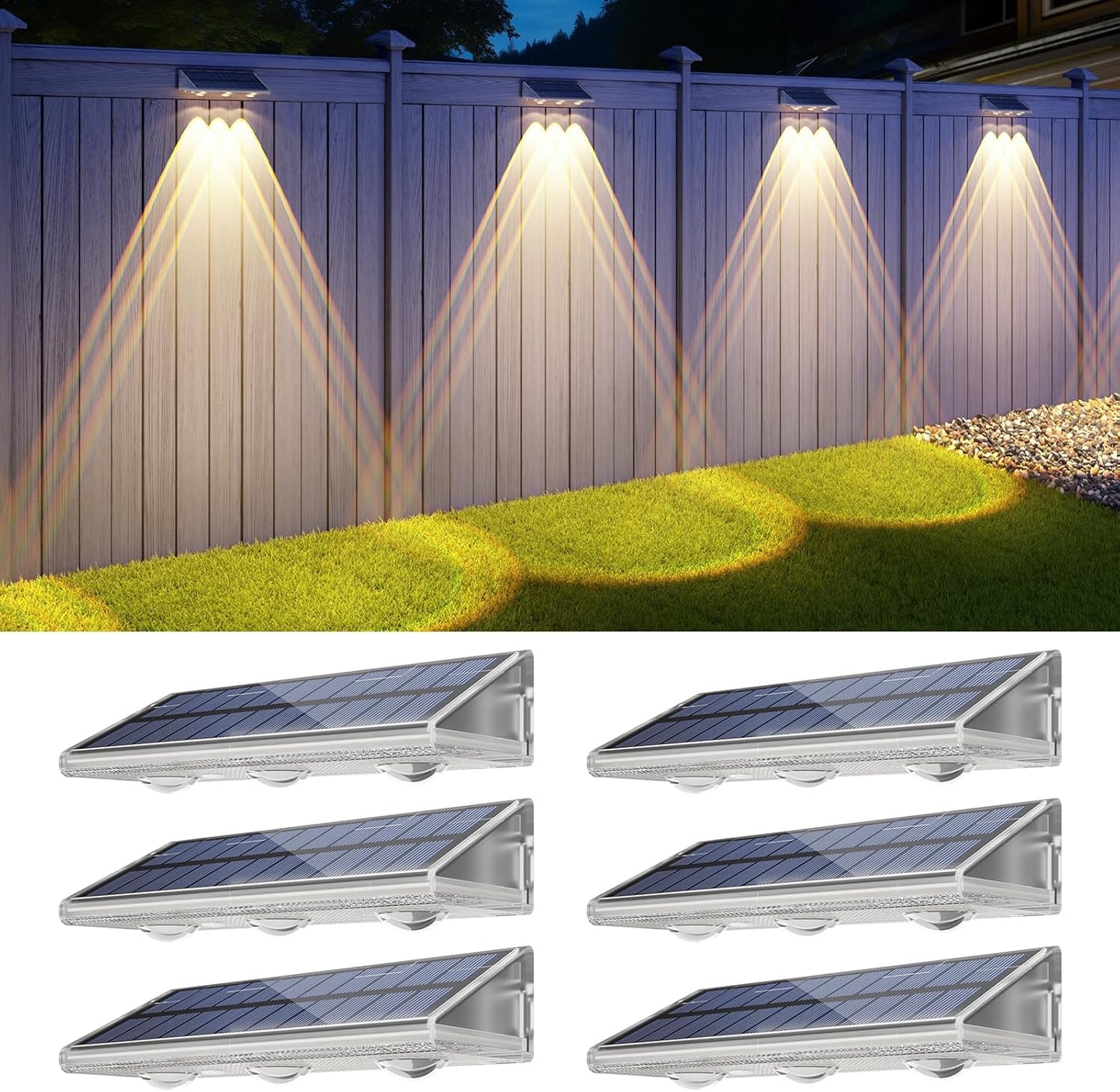 Yilaie Solar Lights Outdoor-IP67 Waterproof 3000K/4500K/6500K,High Brightness LED Solar Fence Lights,Solar Wall Light for Outside Backyard/Railing/Step/Patio/Stair Railings/Pool (4 Pack)