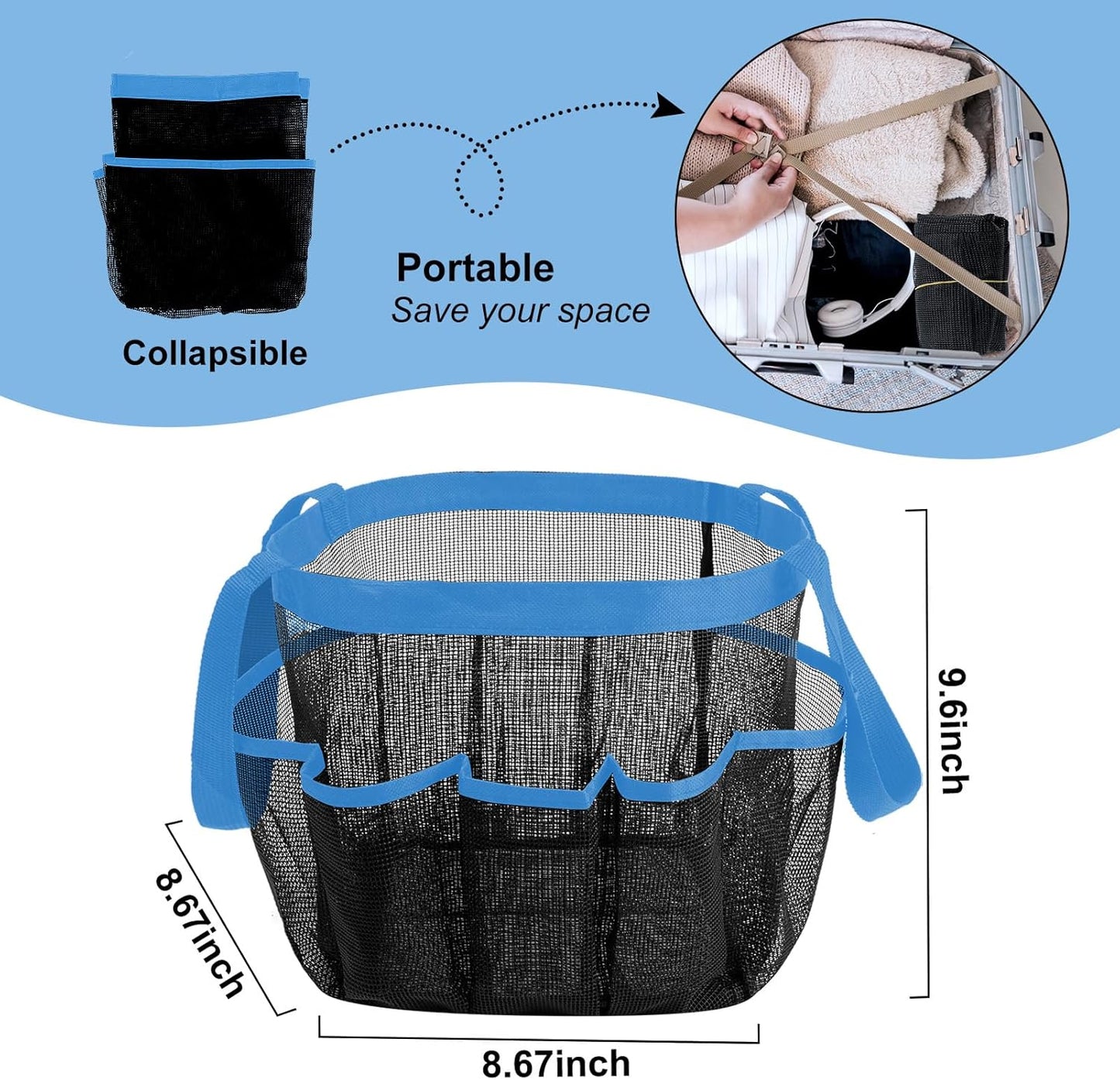 Attmu Mesh Shower Caddy Portable for College Dorm Room Essentials with 8 Pockets, Hanging Shower Caddy Basket Tote Bag Toiletry Accessories for Bathroom