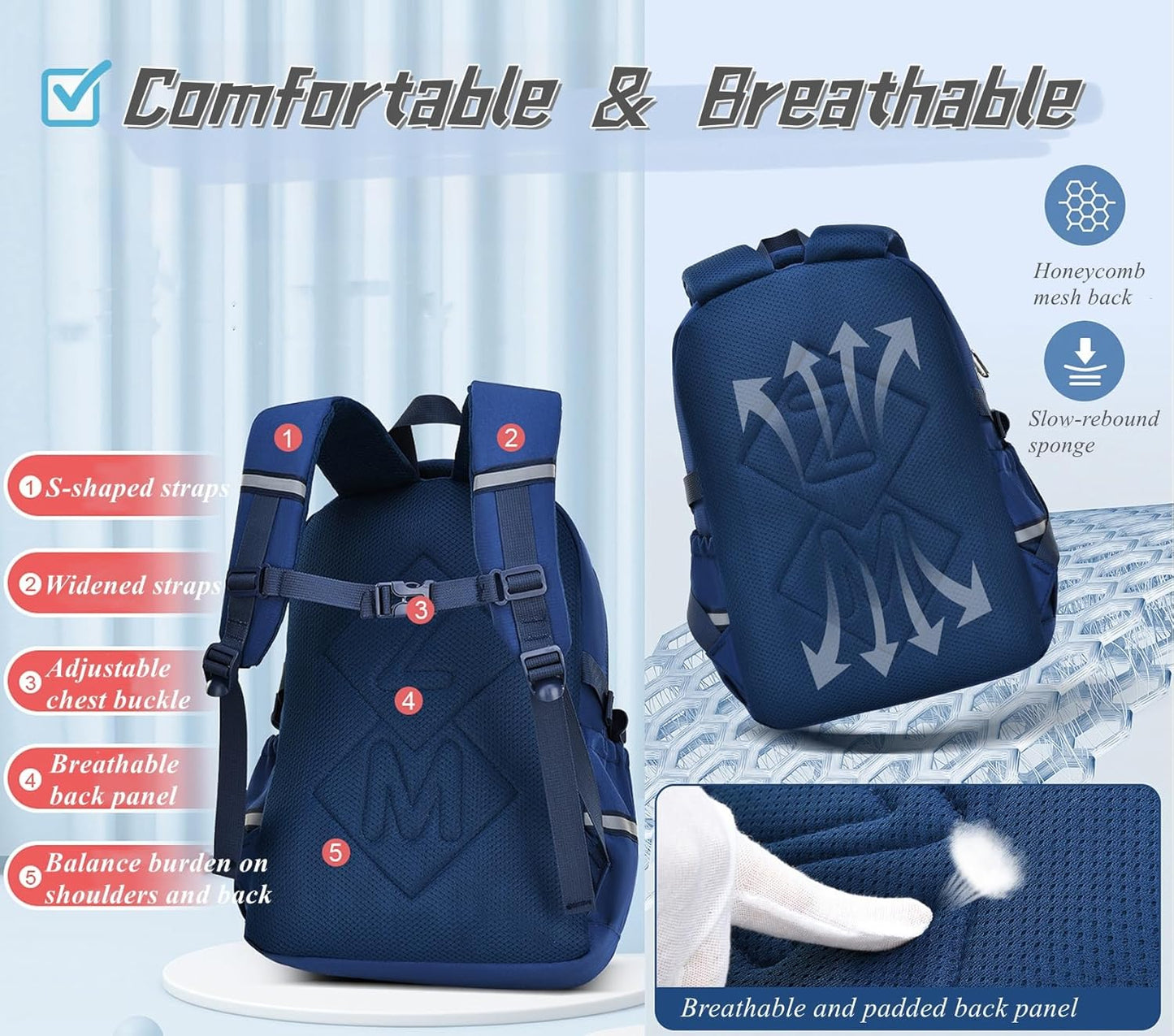 Blue-Camouflage Backpacks for Boys School Elementary, Camouflage Boys School Bags Capacity Bookbags