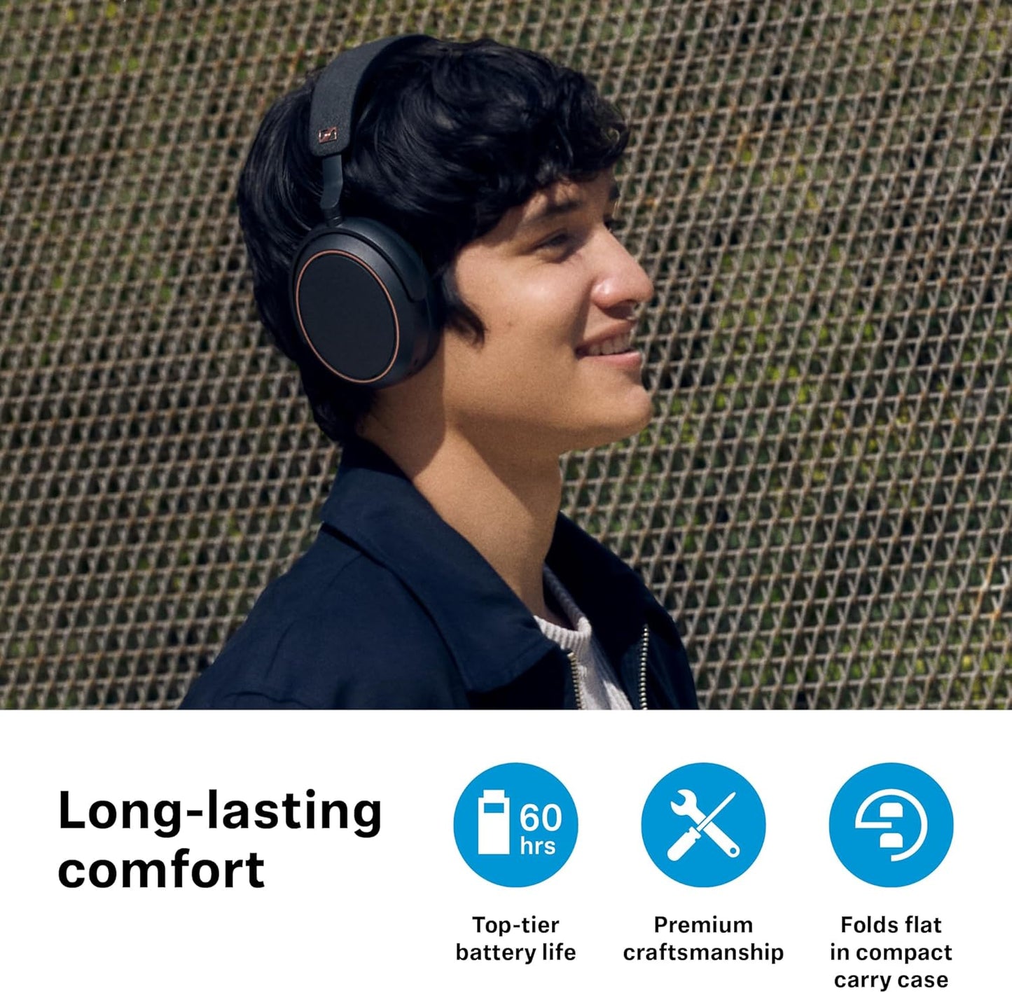 Sennheiser Momentum 4 Wireless Headphones, Bluetooth for Crystal-Clear Calls w/Adaptive Noise Cancellation, 60h Battery Life, Customizable Sound & Lightweight Folding Design, Black/Copper