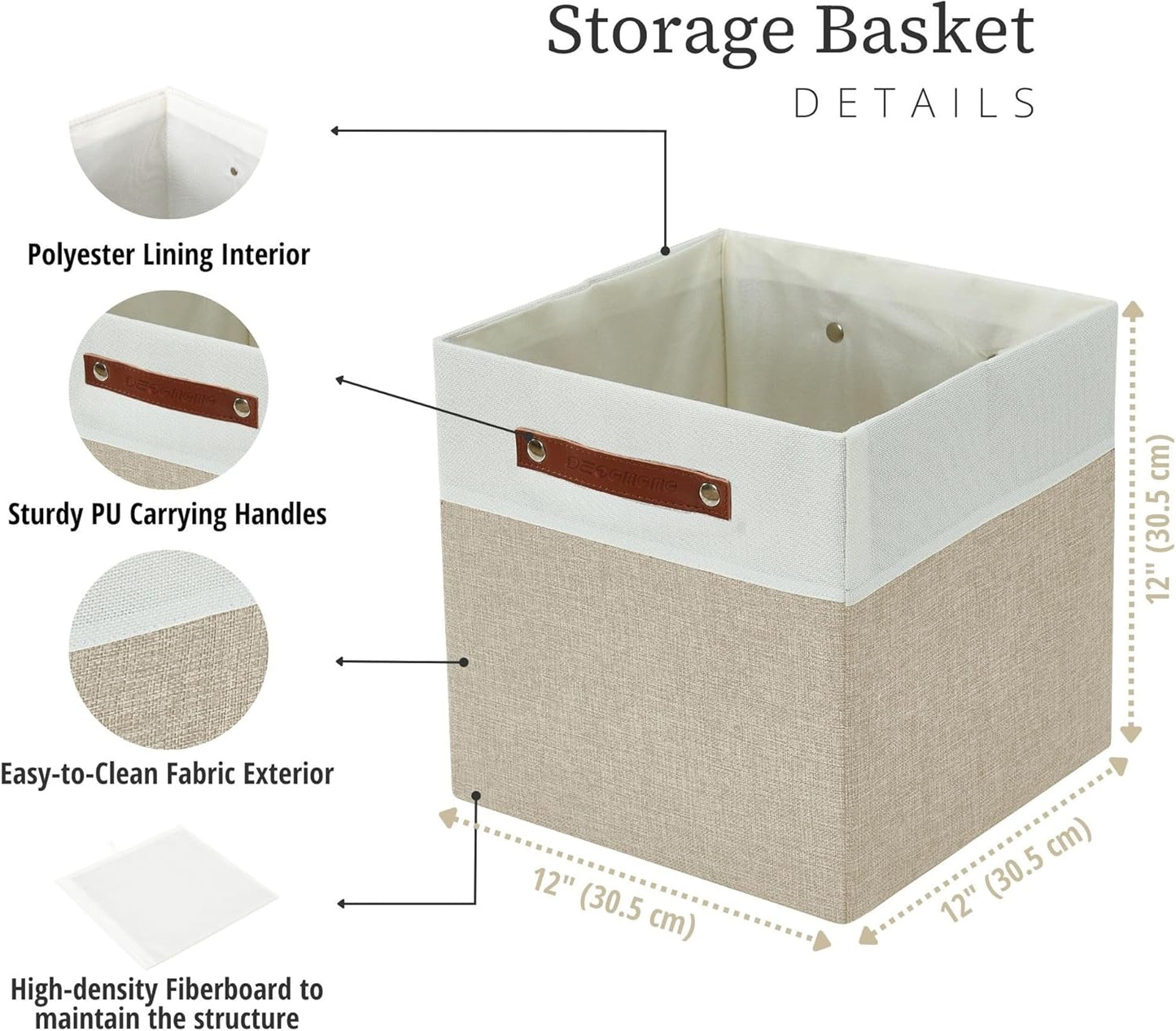 DECOMOMO Fabric Cube Storage Bin - Storage Baskets for Shelves, Kallax (Grey & White, 13 inch Cube) - 4 Pack