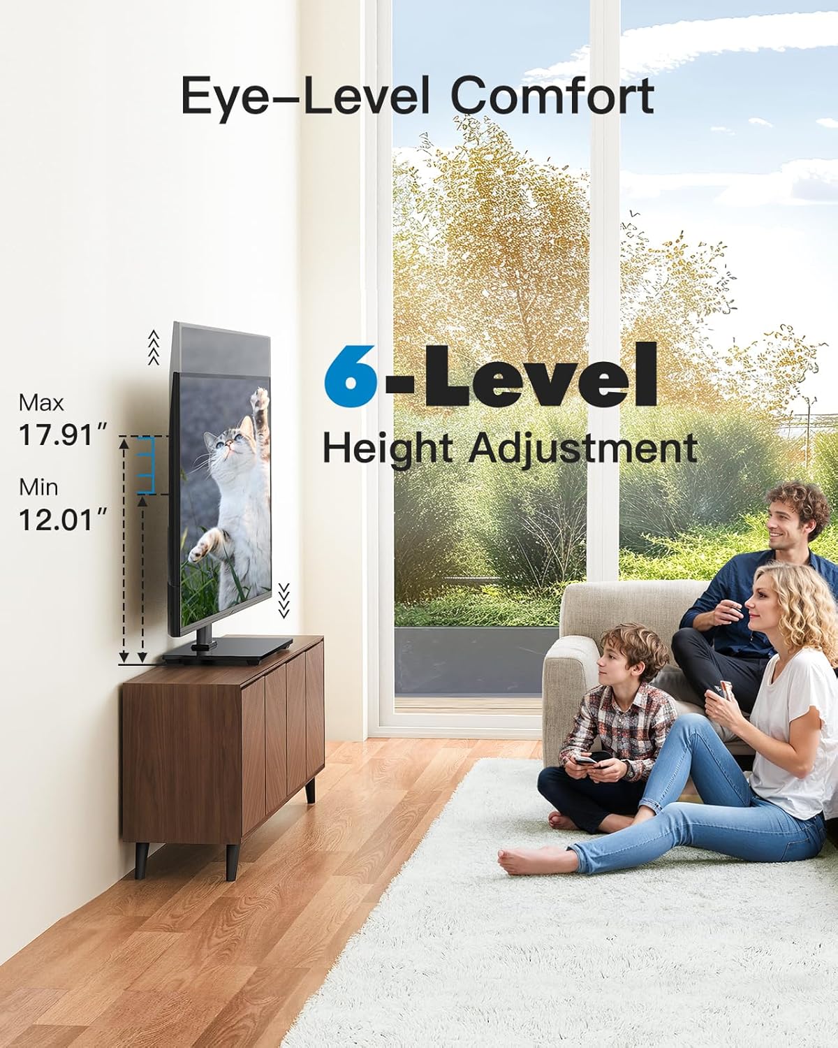 PERLESMITH Universal TV Stand - Table Top TV Stand for 32-60 inch LCD LED TVs - Height Adjustable TV Base Stand with Tempered Glass Base & Wire Management, VESA 400x400mm