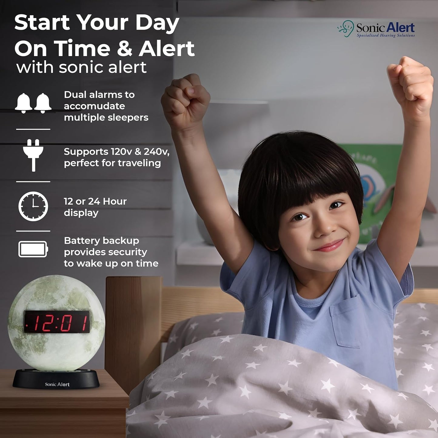 Sonic Alert Baseball Alarm Clock Nightlight for Heavy Sleepers - Loud & Compact Alarm Clock for Bedroom - Battery Backup & Full Range Dimmer - Easy to Set Digital Alarm Clock for Kids - AUX Connection