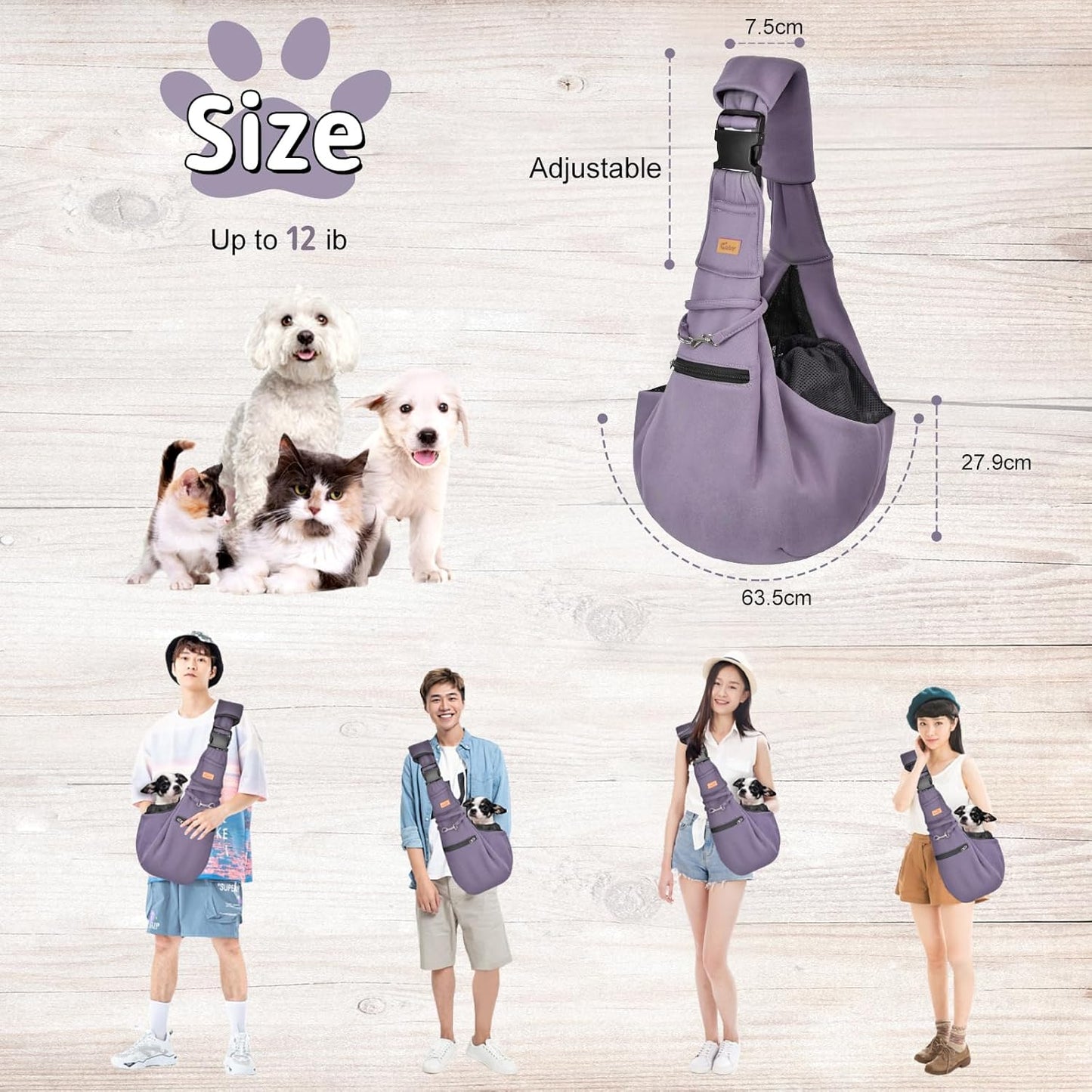 Cuby Adjustable Dog Cat Sling Padded Hard Bottom Pet Carrier Sling Soft Carrying Puppy Bag for Small Dogs Cats Outdoor Travel (Grayish-White)