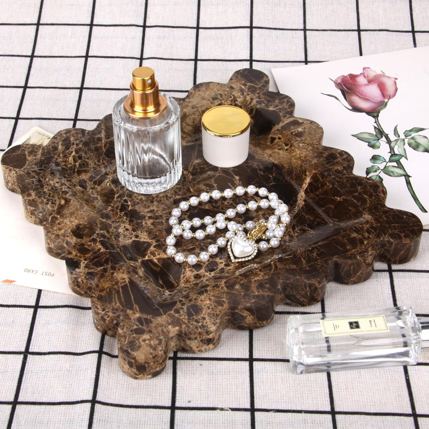 HESHIBI Marble Decorative Tray, Square, 8x8 inches, Rosso Lepanto, Luxury Natural Stone, Bathroom Vanity, Dresser Top, Kitchen Sink, Trinket Ring Tray