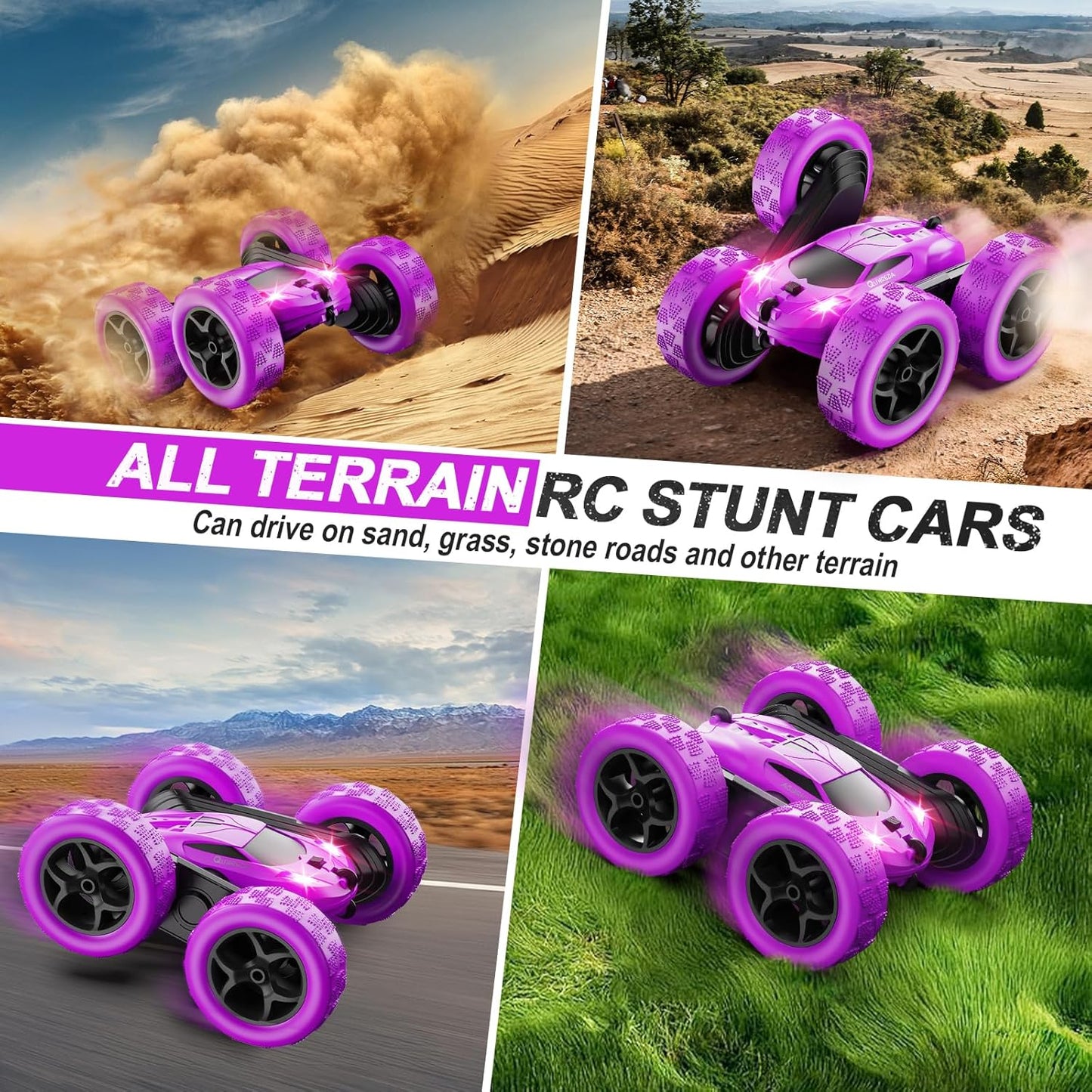 QUNREDA Remote Control Car for Kids Ages 6+, RC Cars Stunt Car Toy 4WD Double Sided 360° Rotating Remote Control with Headlights, Birthday Xmas Gifts for Boys 6 7 8 9 10 11 12 1-Blue