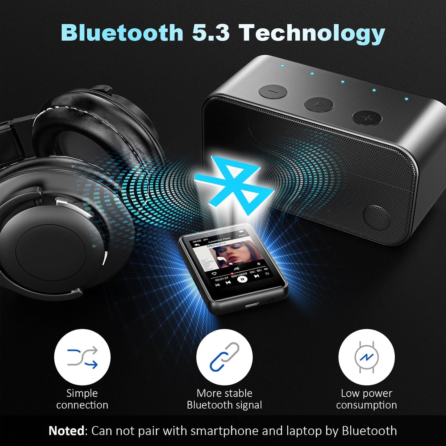 32GB MP3 Player with Bluetooth,Portable Digital Music MP3 MP4 Player for Music Lover with Voice Record FM Radio Alarm Stopwatch Built-in HD Speaker with 2.4'' Full Touch Screen and Super Light (Black)