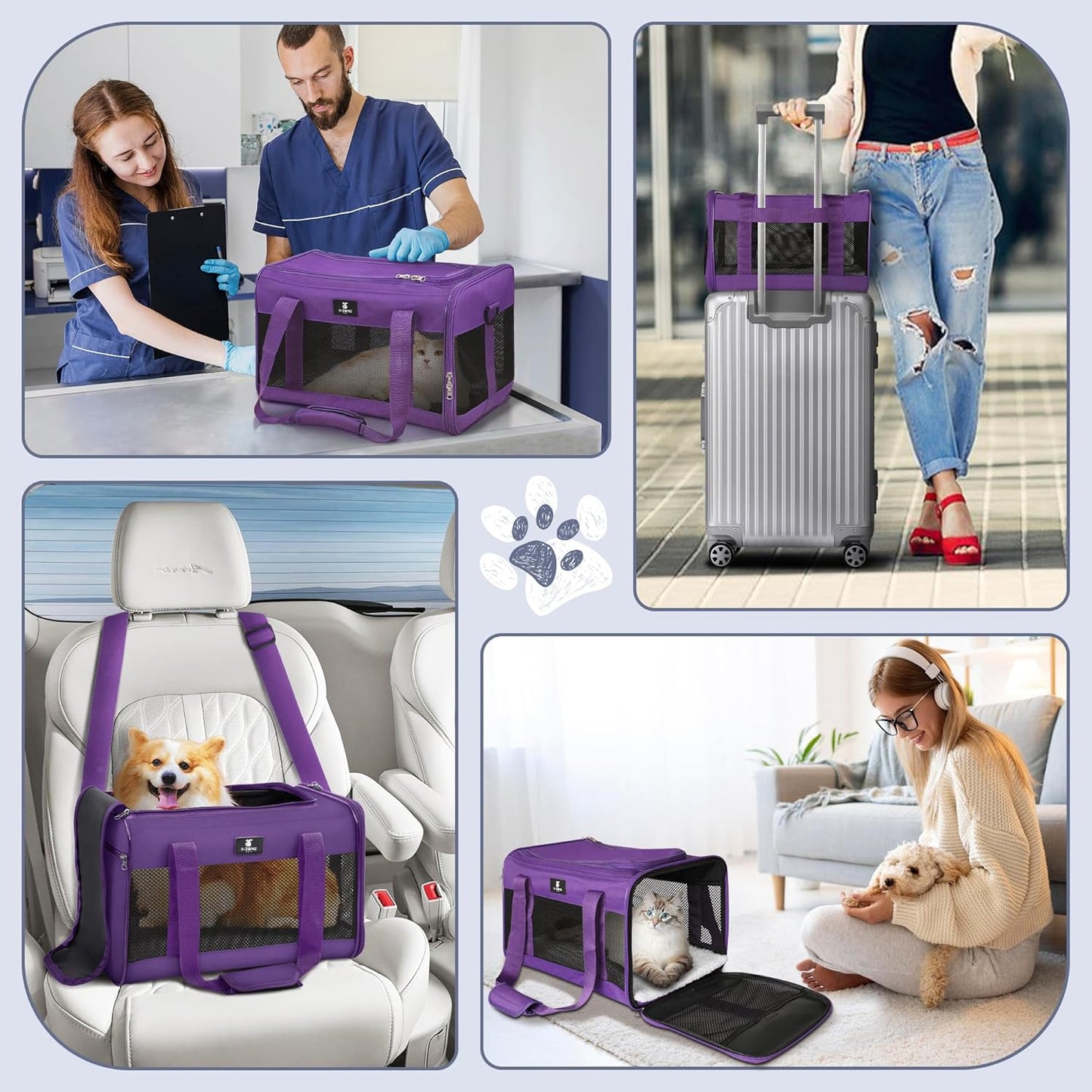 X-ZONE PET Cat Carrier Dog Carrier Pet Carrier for Small Medium Cats Dogs Puppies of 15 Lbs,Airline Approved Soft Sided Pet Travel Carrier,Dog Carriers for Small Dogs - Black Grey Purple Blue Brown