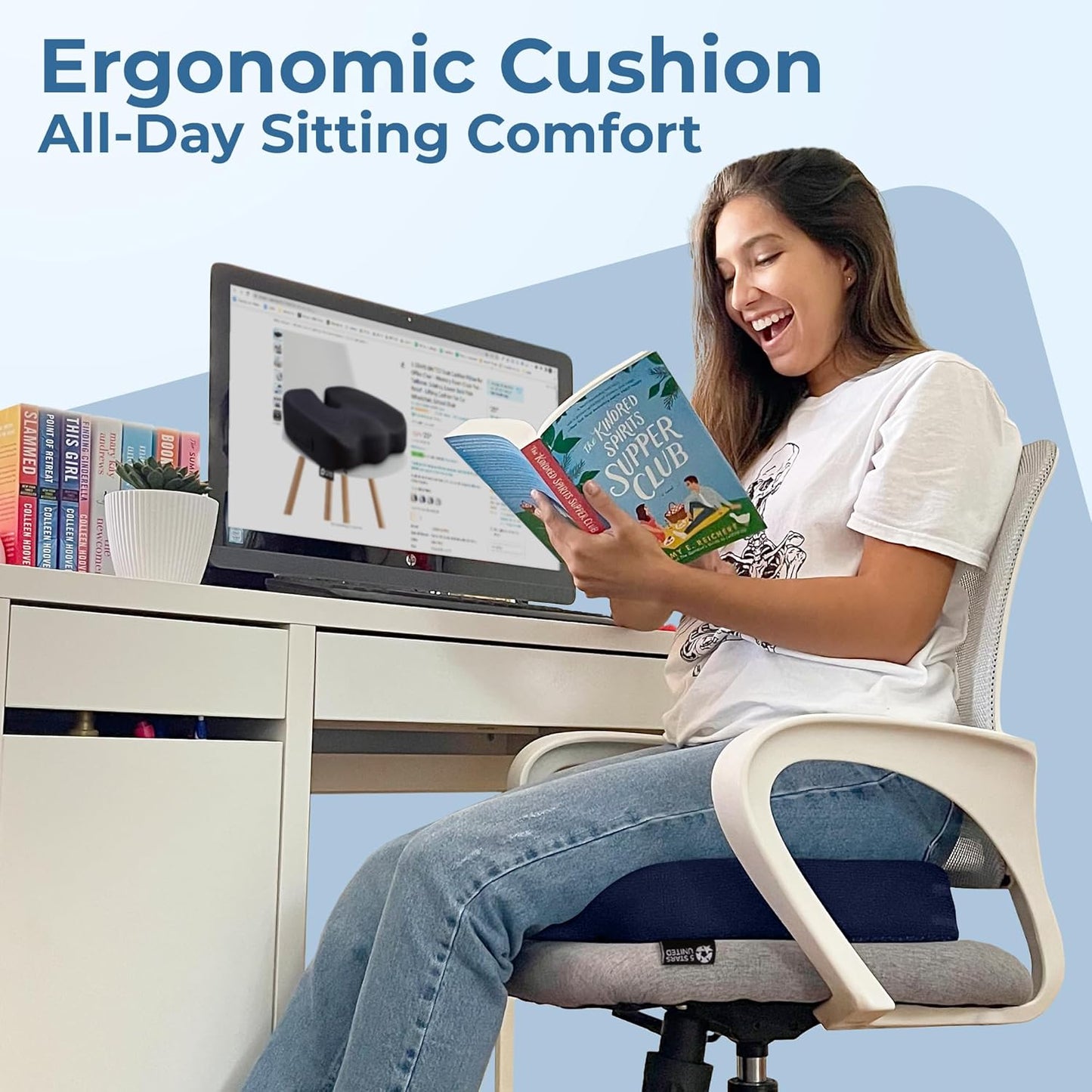 5 STARS UNITED Seat Cushion for Desk Chair - Tailbone, Coccyx Sciatica Pain Relief - Wheelchair Cushions, Black Mesh