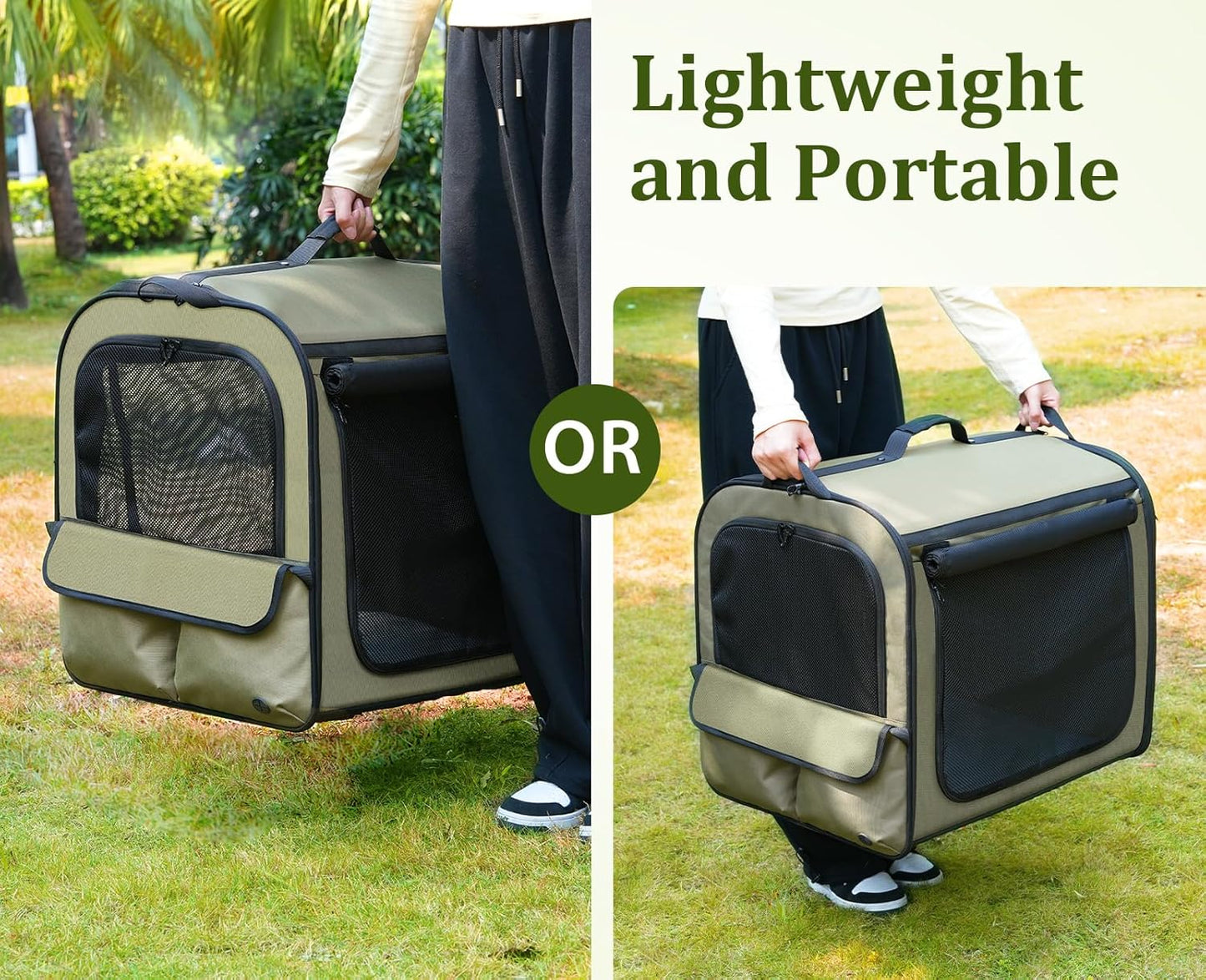 Pecute Collapsible Dog Crate for Pets<15kg, Pet Carrier Stable and Light Weight, Soft Dog Crate with Breathable Windows, Portable Dog Carrier with Curtain 61×45×52 cm (Green)