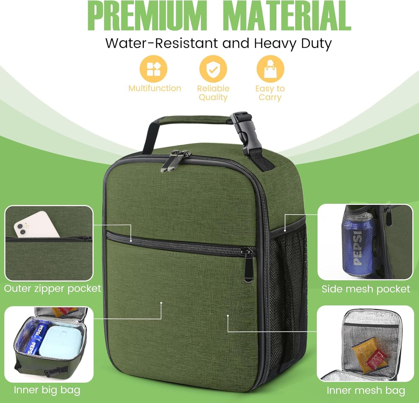 Lunch Bag for Men/Women, Reusable Lunch Box for Adult, Small Insulated Lunch Box, Lunch Tote Bag for Office, Work, Picnic