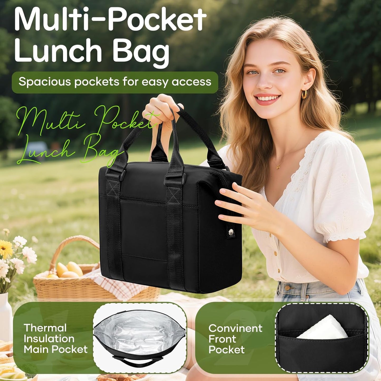 Lunch Bag Insulated Lunch Box Leakproof Lunch Tote Bags for Women Men,Portable Thermal Cooler Bag Lunch Containers with Shoulder Strap for Work, Family, Picnic, School, Outdoor,BBQ C2-Pinkpurple