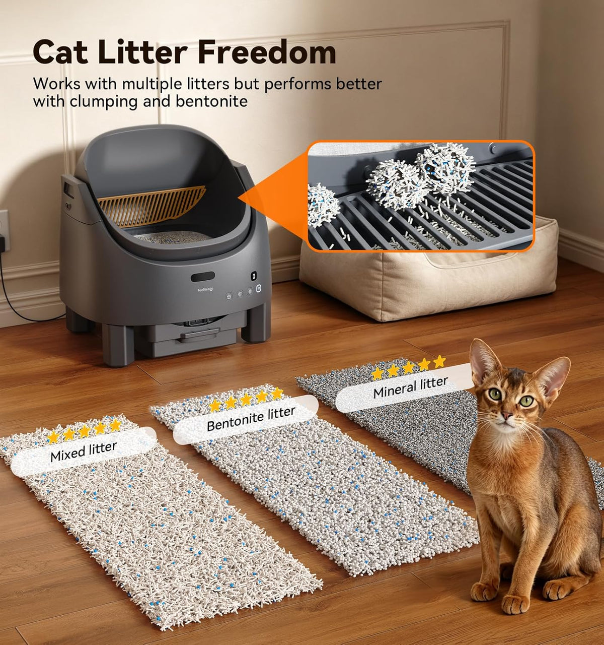 Automatic Cat Litter Box, FeelNeedy Self Cleaning Litter Box with App Control,Odor-Free Safety Sensor Design for 1-3 Cats,Open-Top Smart Litter Box Includes Waste Bags,litière automatique Pour Chat