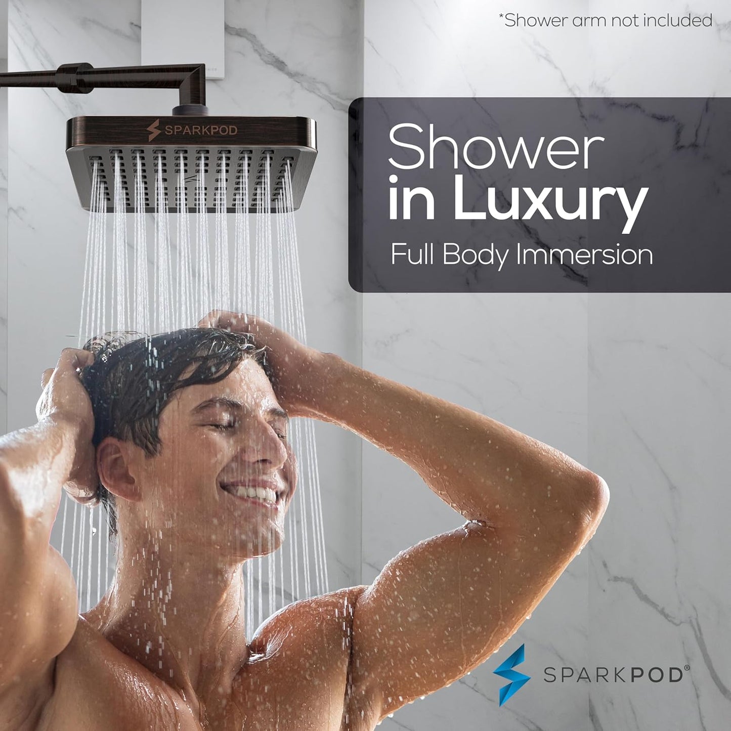 SparkPod Shower Head - High Pressure Rain - Premium Quality Luxury Design - 1-Min Install - Easy Clean Adjustable Replacement for Your Bathroom Shower Heads (Luxury Polished Chrome, 6 Inch Round)