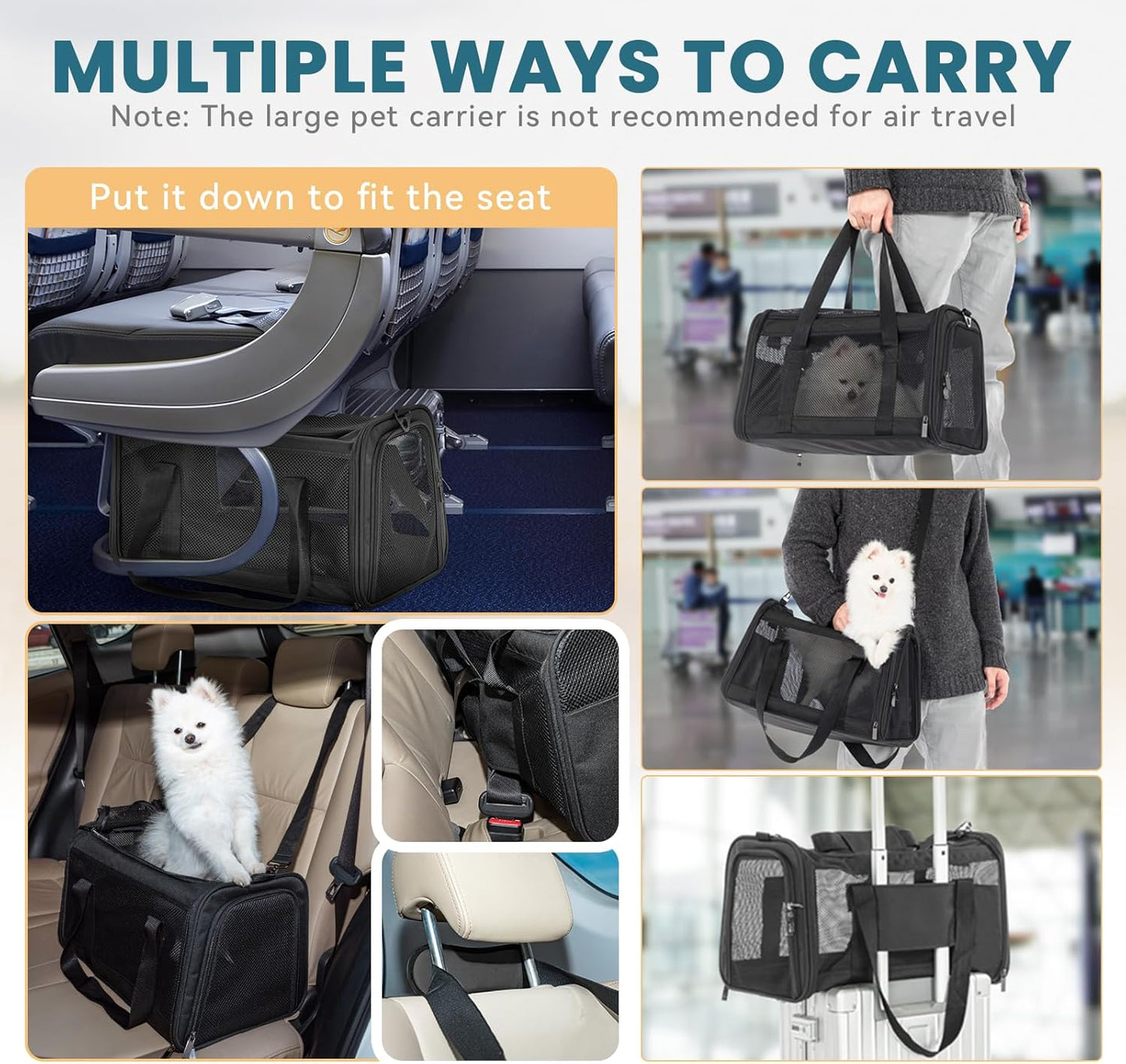 Petsfit Pet Carrier Airline Approved, Soft-Sided Cat Carrier with Patented Car Buckle, Lightweight and Collapsible with Adjustable Shoulder Strap, Soft Cushion,Green