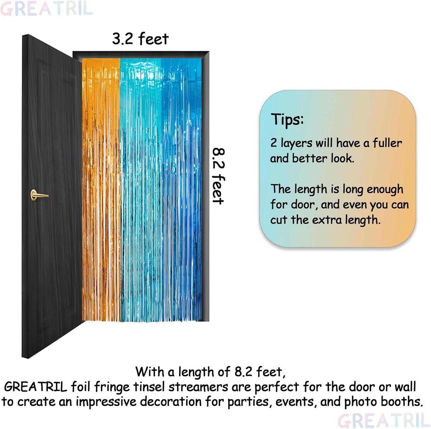 GREATRIL Iridescent Party Tinsel Fringe Backdrop Decorations - Holographic Foil Streamers Curtain for Mermaid/Under The Sea/Frozen/Ocean/Disco/Birthday Themed 3.2ft x 6.5ft - 2 PCS