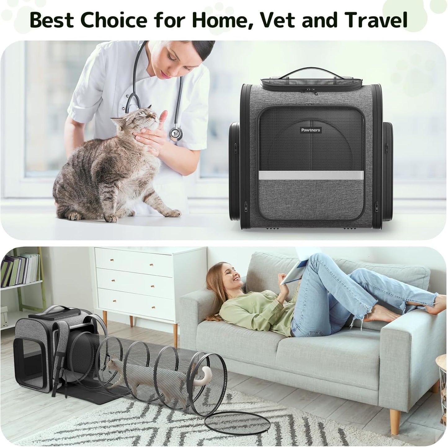 Cat Carrier Backpacks Pawtners Expandable Cat Backpack with Breathable Mesh, Pet Carrier Backpack for Cats Small Dogs Puppies Up to 25 LBS, Dog Carrier Backpack for Travel Hiking Camping Outdoor