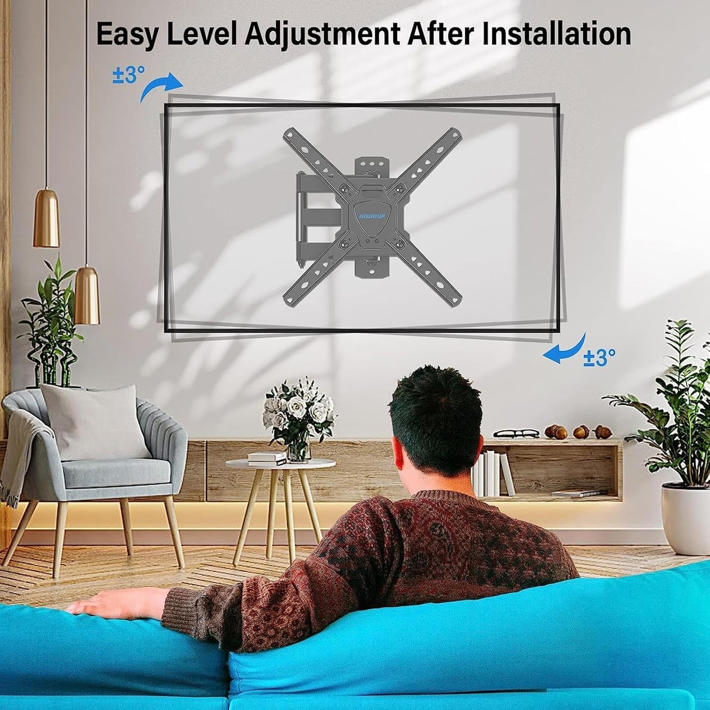 MOUNTUP Full Motion TV Wall Mount for Most 26-50 Inch TVs, Max VESA 300x300mm Wall Mount TV Bracket with Swivel Tilting Extension Level Adjustment for LED LCD Flat Curved TVs Up to 53 LBS MU0018
