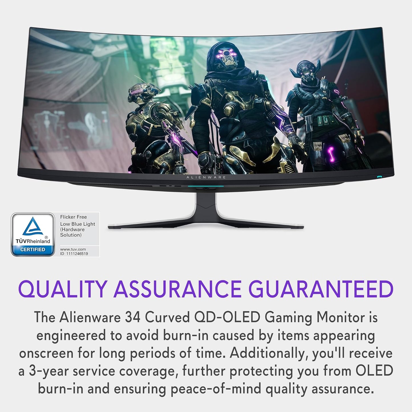 Alienware AW3423DW 34.18-inch Quantom Dot-OLED Curved Gaming Monitor, 3440x1440 pixels at 175Hz, 1800R Curvature, True 0.1ms gray-to-gray, 1Million:1 Contrast Ratio, 1.07 Billions Colors - Lunar Light