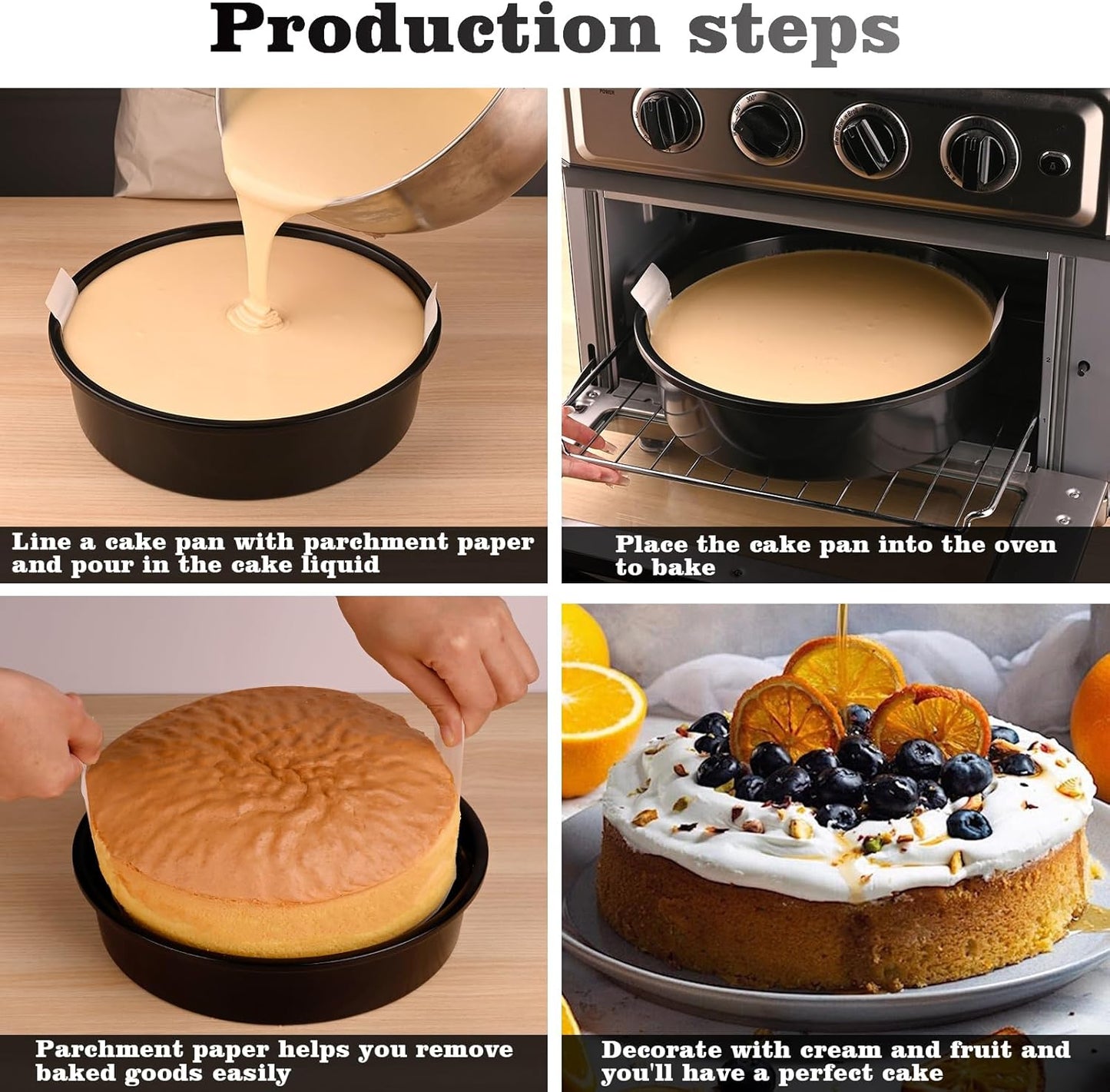 Purilite Select 3-Pack 8-Inch High Carbon Steel Cake Pans with 100 Parchment Papers