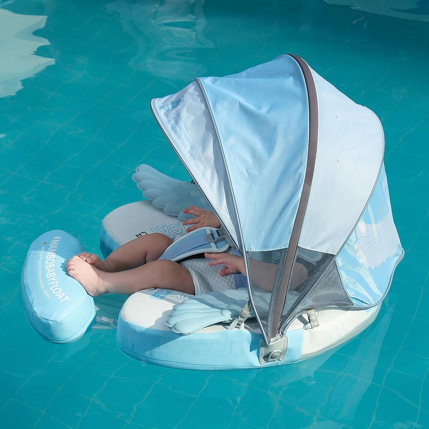 Mambobaby Baby Swim Float with Canopy, Non-Inflatable Solid Baby Float, Upgrade Soft Skin-Friendly Material Infant Swim Float