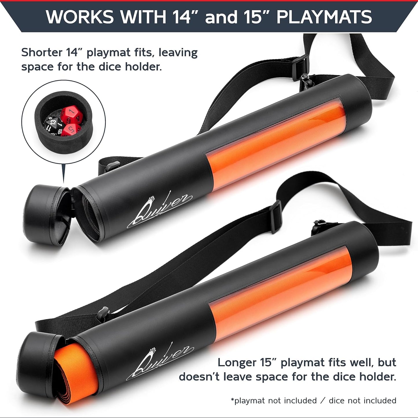 Black Orion Playmat Tube - TCG MTG Playmat Tube Case Bag with Waterproof Zipper, Hidden Dice Pocket, Adjustable and Removable Shoulder Strap, See-Through Window, Perfect for Both 14" and 15" playmats