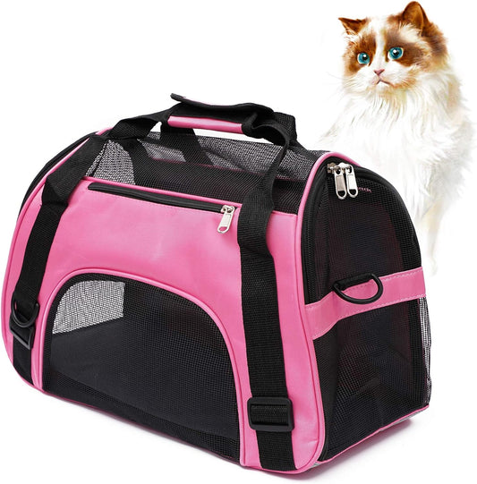 MuchL Cat Carrier for Small Cats Dogs Soft-Sided Pet Carrier for Cats Puppies Small Pets Airline Approved Lightweight Comfortable Travel Cat Dog Carrier (Small, Pink)