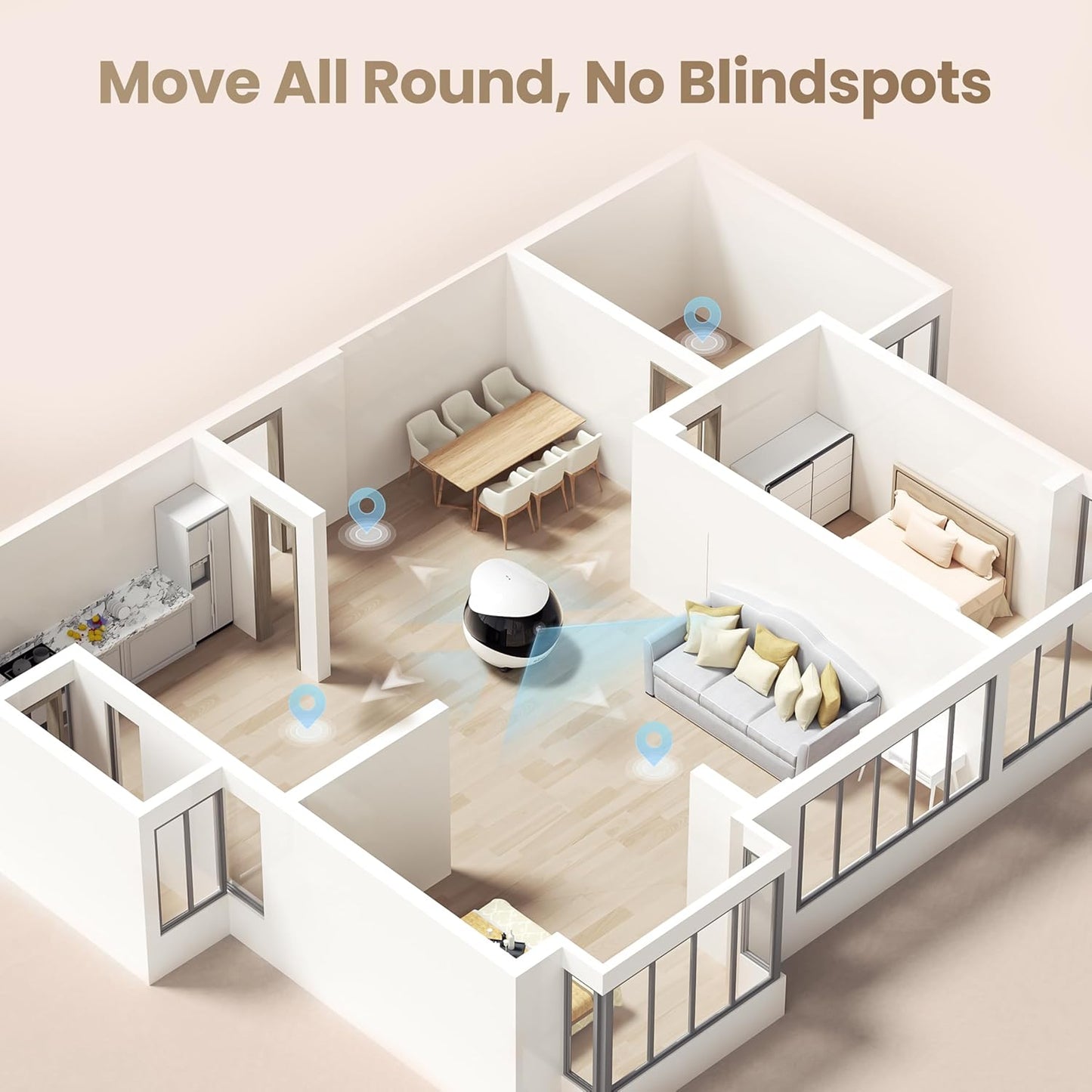 Indoor Security Camera EBO Air 2: 2K Pet Camera, Movable Home Security Camera, Custom Facial Expression, Auto-Recharge, Battery-Operated, 2-Way Talk, Night Vision, 32GB Memory Card(Dove White)