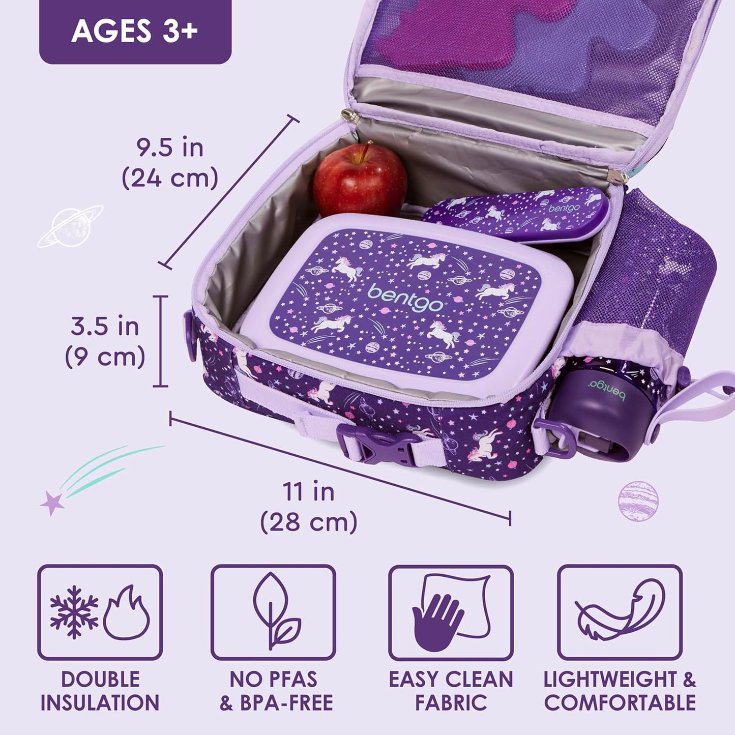 Bentgo® Kids Lunch Bag - Durable, Double Insulated, Water-Resistant Fabric, Interior & Exterior Zippered Pockets, Water Bottle Holder - Ideal for Children 3+ (Shark)