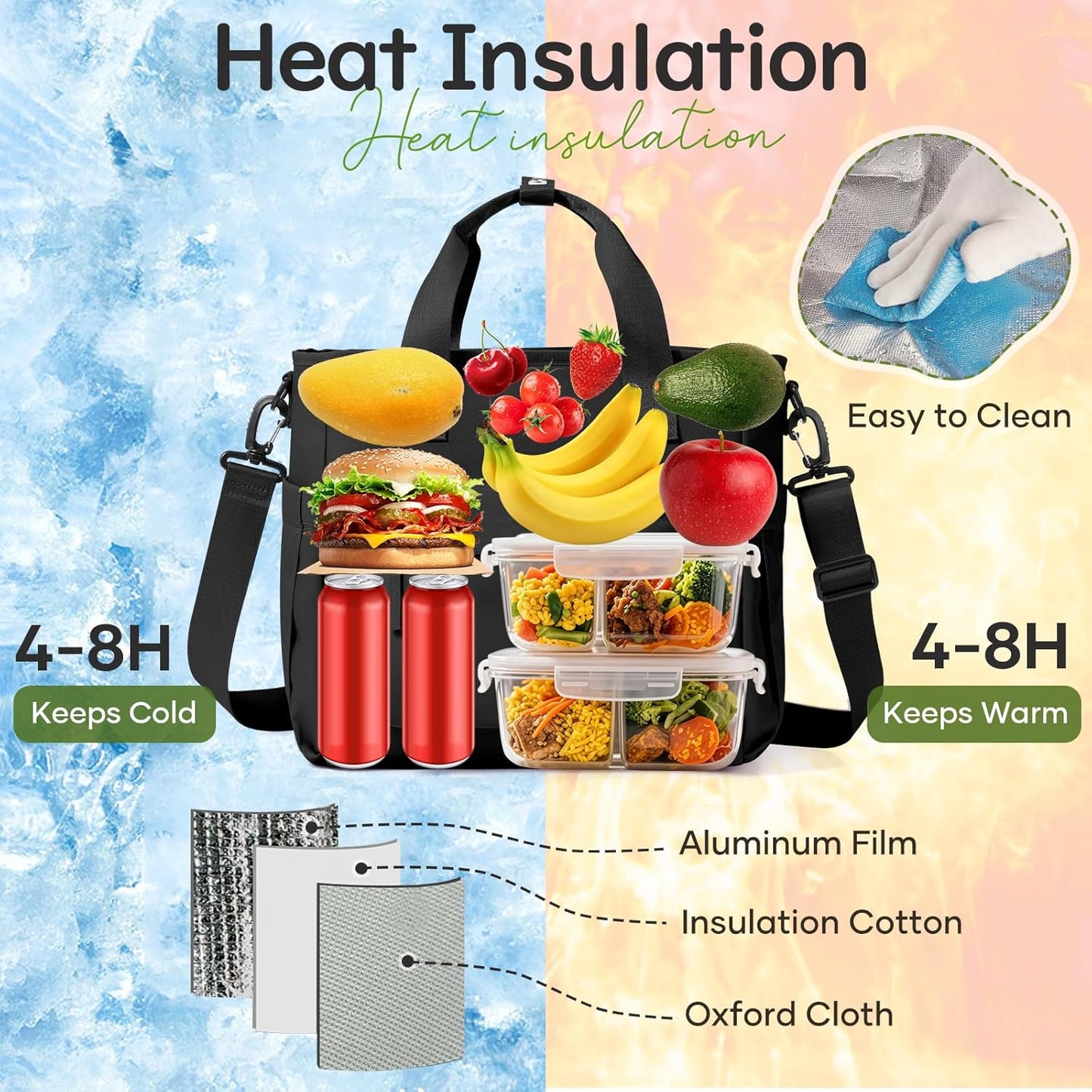 Lunch Bag Insulated Lunch Box Leakproof Lunch Tote Bags for Women Men,Portable Thermal Cooler Bag Lunch Containers with Shoulder Strap for Work, Family, Picnic, School, Outdoor,BBQ C2-Pinkpurple