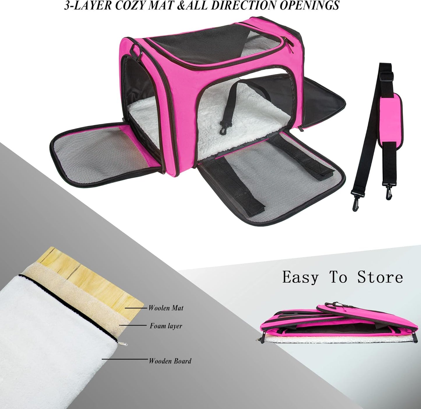 NextFri Soft Sided Carrier for Cats Dogs,TSA Airline Approved Collapsible Travel Pet Carrier (Magenta, Medium)