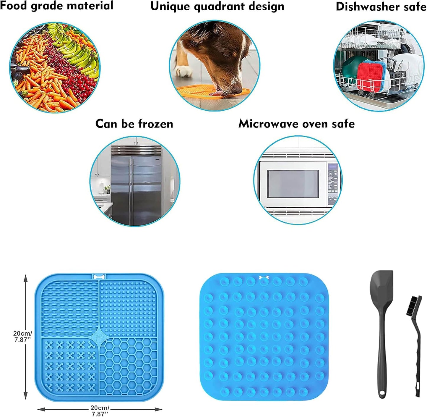 2 Pack Licking Mat for Dogs & Cats with Suction Cups, Dog Slow Feeder Lick Pat for Anxiety Relief, Dog Toys Feeding Mat for Butter Yogurt Peanut, Pets Bathing Grooming Training Mat