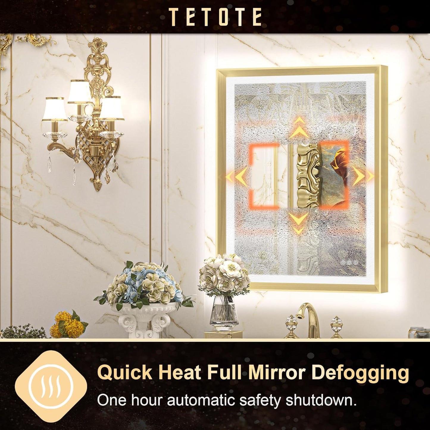 TETOTE 28x36 LED Mirror for Bathroom Black Metal Frame Frontlit & Backlit Lighted Vanity Mirror Baroque Gothic Anti Fog Stepless Dimmable White/Warm/Natural,Wall Mounted(Horizontal/Vertical)