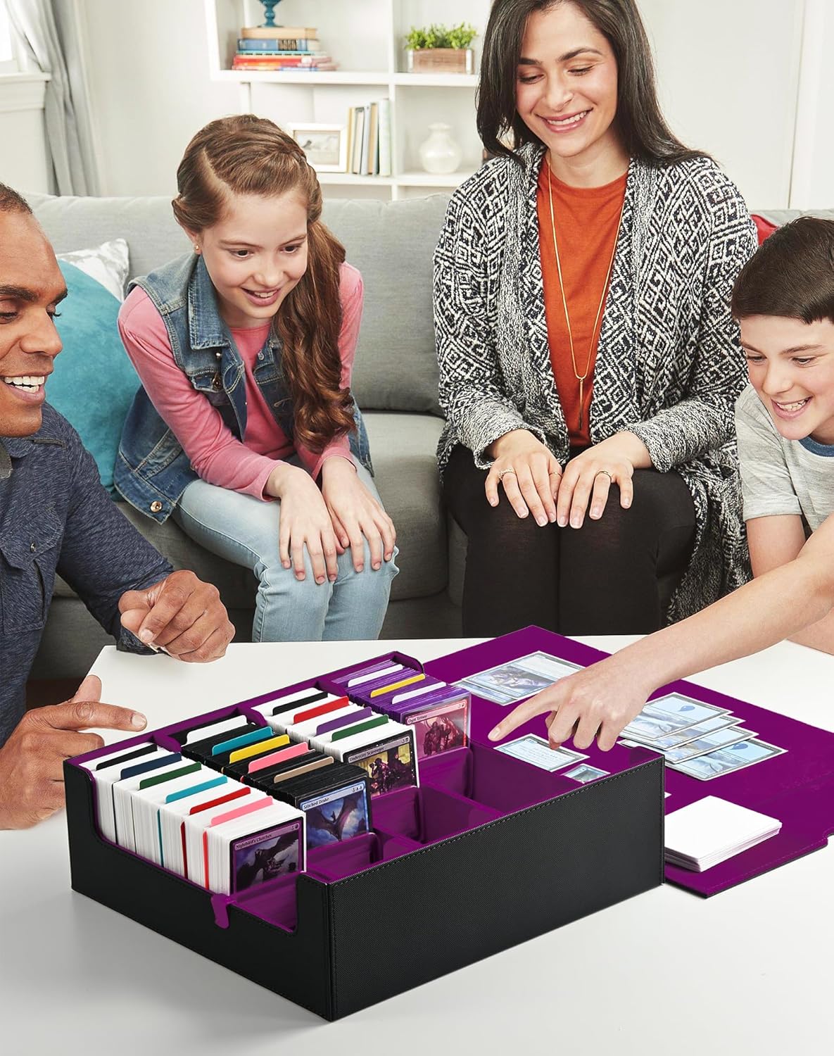 ZLCA Card Storage Box for MTG PTCG, Commander Deck Box Holds 3000+ Cards, Card Storage Case with 4 Stoppers, Card Organizer for TCG Sport Cards (Black)