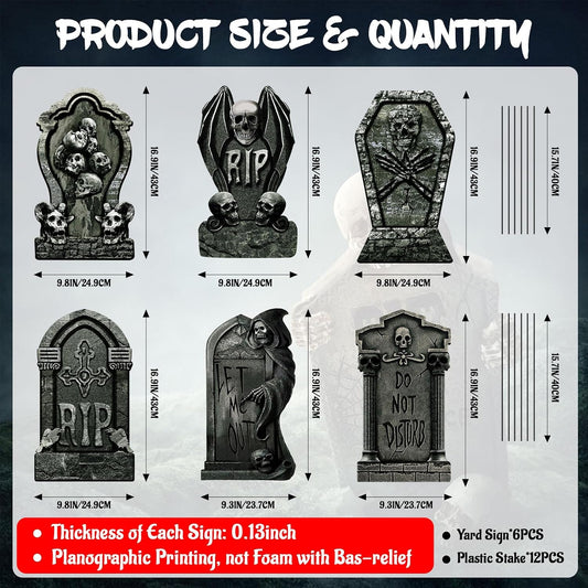 6 PCS 16.9" x9.8" Halloween Yard Signs Tombstones Outdoor Decorations