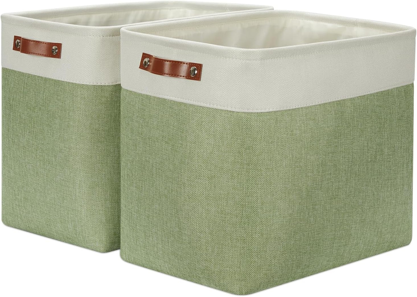 DULLEMELO Storage Baskets for Shelves, Fabric Collapsible Rectangular Storage Bins for Shelves, Closets, Nursery, Home, Office, Empty Gift Baskets (White&Teal)