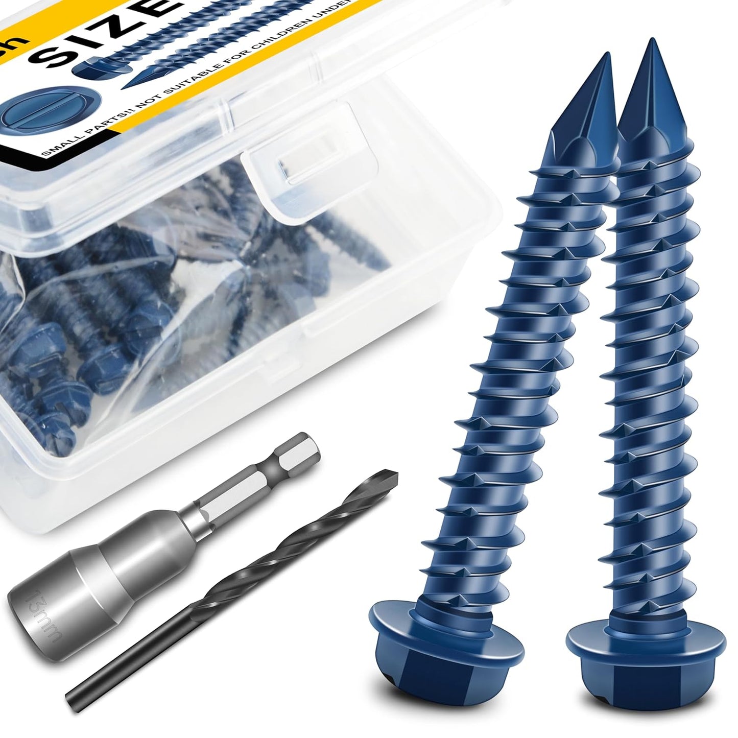 Mywish 30Pcs 1/4 x 1-3/4" Concrete Screws, Slotted Hex Washer Head Stucco Screws Anchor Kit with 3/16 Drill Bit, Masonry Screws Self Tapping for Anchoring to Masonry, Block or Brick Stucco