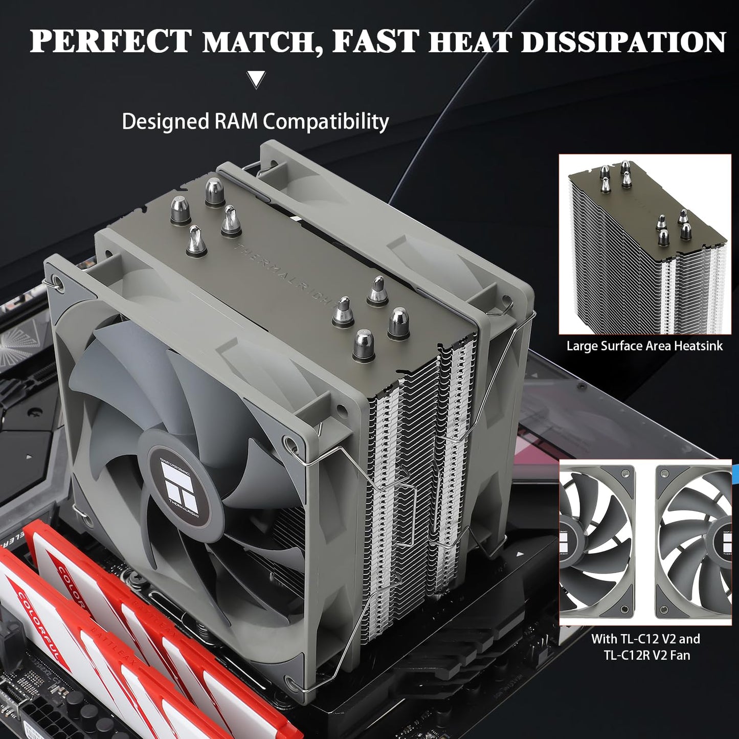 Thermalright Assassin Spirit 120 V2 PLUS CPU Air Cooler,1500RPM Speed,4 Heat Pipes, TL-C12C V2×2 PWM Quiet Fans CPU Cooler With S-FDB Bearing, for AMD AM4 AM5/Intel 1700/1150/1151/1200,17XX PC Cooling