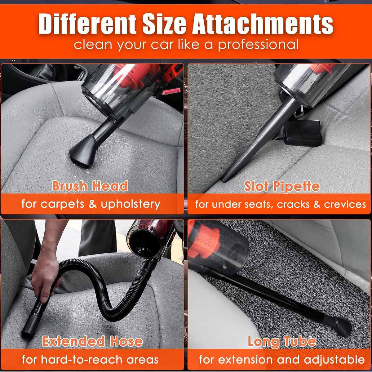 Car Cleaning Kit, Orange 17pcs Car Interior Detailing Kit with High Power Handheld Vacuum, Detailing Brush Set, Windshield Cleaner, Cleaning Gel, Complete Auto Accessories for Women Men Teens