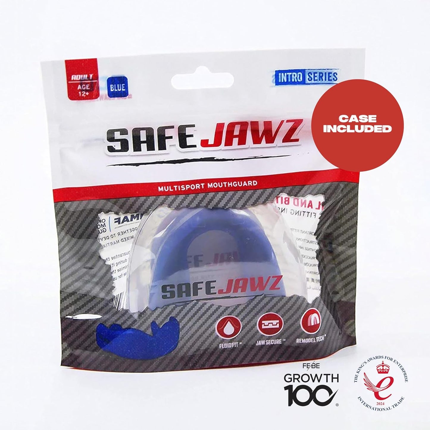 SAFEJAWZ Mouthguard Strapless Slim Fit, Adults and Junior with Case for Boxing, Basketball, Football, MMA, Martial Arts, Hockey and All Contact Sports (Adults (12+ Years), Black)