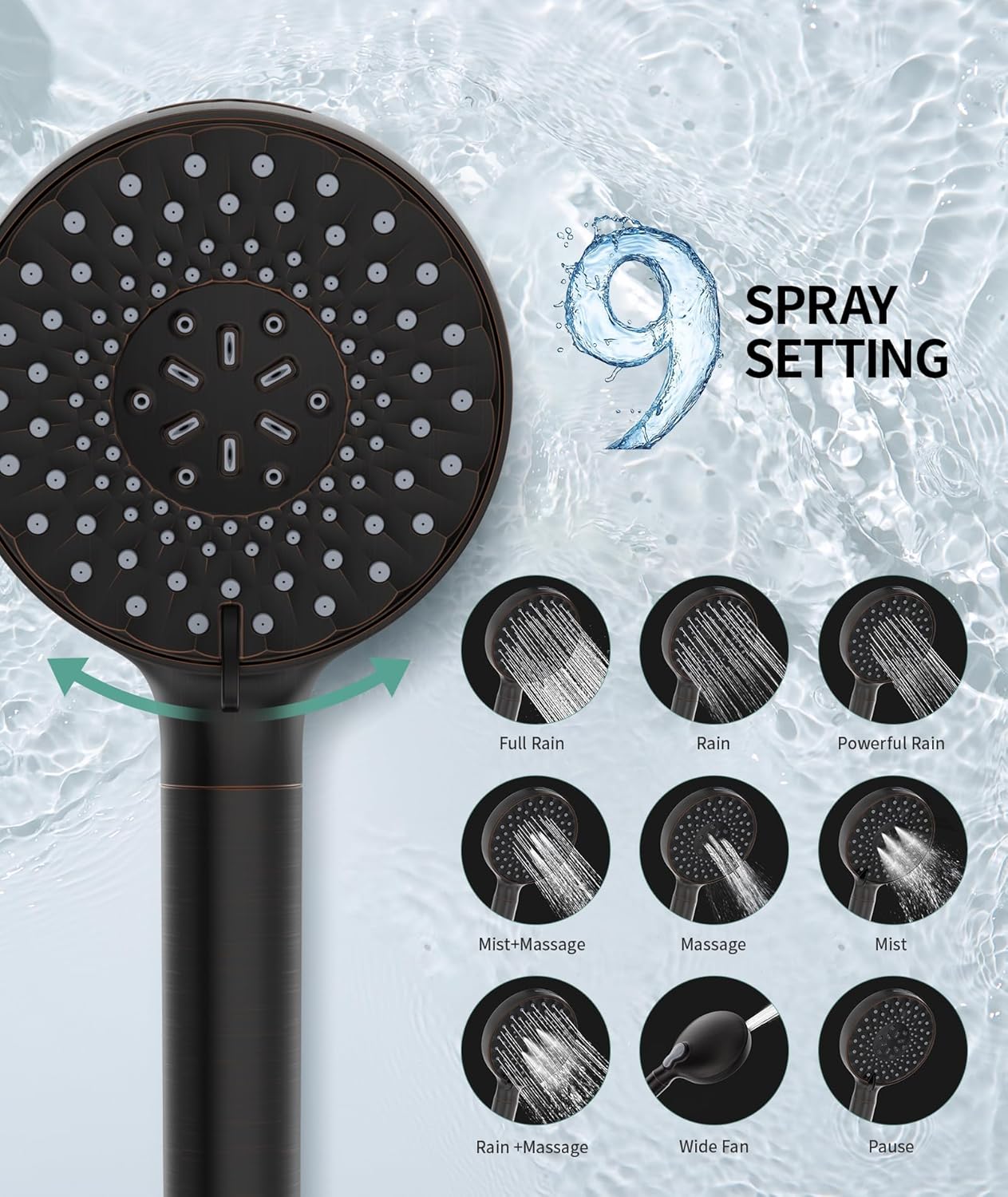 Filtered Shower Head with Handheld, High Pressure 9 Spray Mode Chrome Showerhead with Filters,Detachable Shower Head,Water Softener Filters Beads for Hard Water -Remove Chlorine