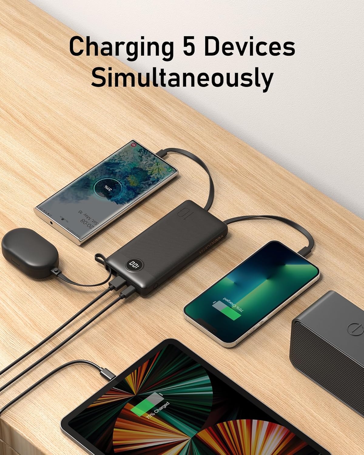 VEEKTOMX Power Bank with Built-in Cables 10000mAh Portable Charger for iPhone Slim Fast Charge USB C Battery Pack Travel Essentials Powerbank Compatible with iPhone, Samsung, Android, etc