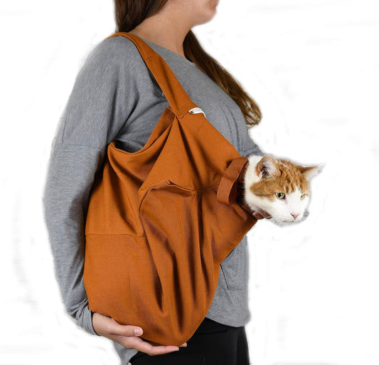 Cat-in-the-Bag Cozy Comfort Carrier - Small Caramel Pet Carrier for Cat and Cat Restraint for Medication Administration, Nail Clipping, Travel, Vet Visits, and Dental Care