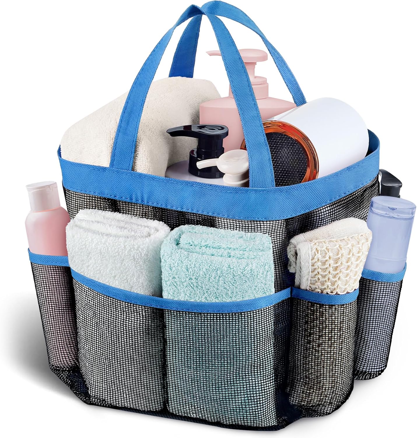 Attmu Mesh Shower Caddy Portable for College Dorm Room Essentials with 8 Pockets, Hanging Shower Caddy Basket Tote Bag Toiletry Accessories for Bathroom