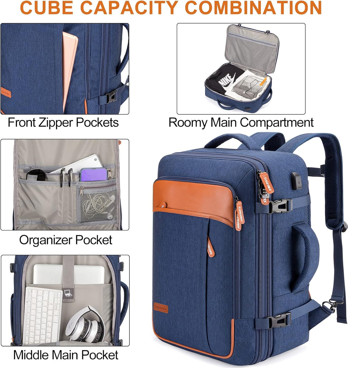 Lumesner Carry on Backpack, Extra Large 40L Flight Approved Travel Backpack for Men & Women - PuriLite